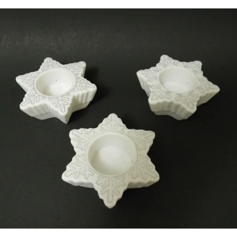 Set of 3 PartyLite Snow Drifters Tealight Holders Candle snowflakes White No Box